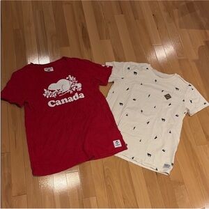 Roots Red & White / White w Trees Short Sleeve Tees with Graphic Design - size M